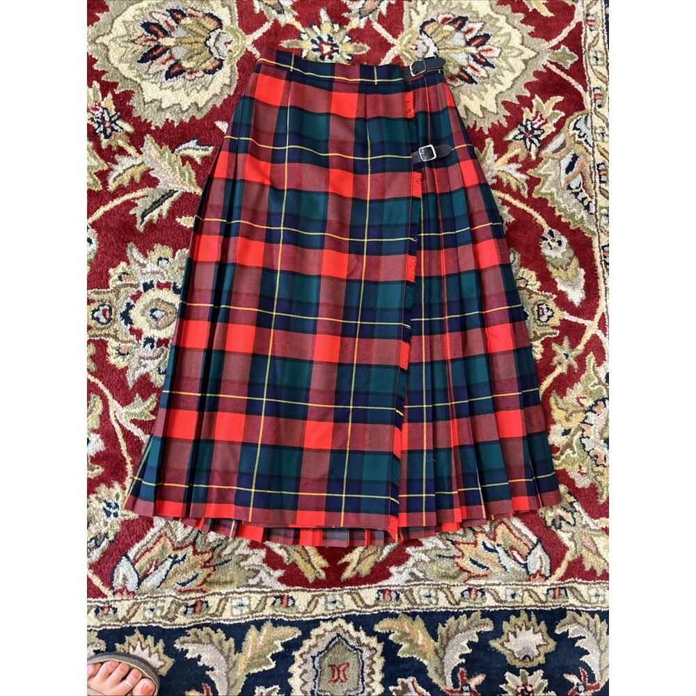 Vintage 100% Wool Skirt Women's M 8/10 Plaid Pleated Midi Maxi Tartan Lot Of 2 - Picture 3 of 14